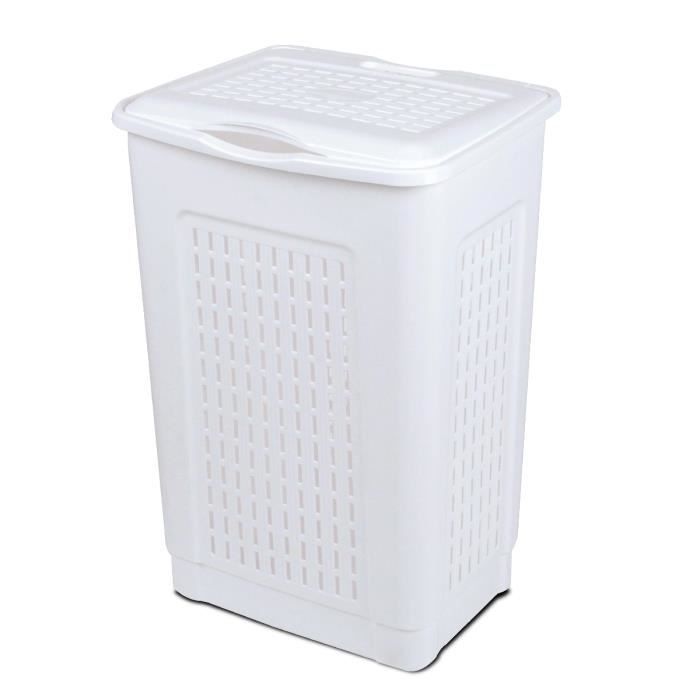 Coffre à Linge Avec Couvercle à Charnière - 54 Litres, Blanc, MDF, Dimensions 30x30x61 Cm
