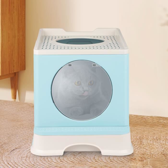 Meilleurs prix pour Bac à litière pour chat KEDIA - Grande taille - Couleur bleue - Avec couvercle et ouverture sur le dessus