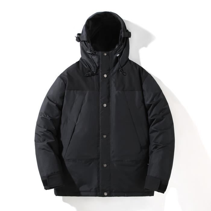 Doudoune Homme Hiver A Capuche Manches Longues Casual Chaude Epaisse Couleur Unie Kaki