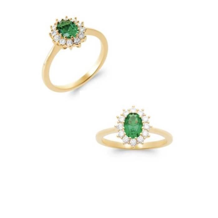 Bague Marquise Émeraude Plaqué Or 18 Carats Microns Bijoux
