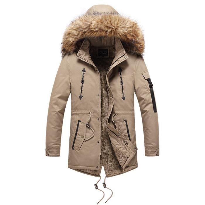 Manteau Capuche Fausse Fourrure Homme Hiver Mi Longue Veste Chaude