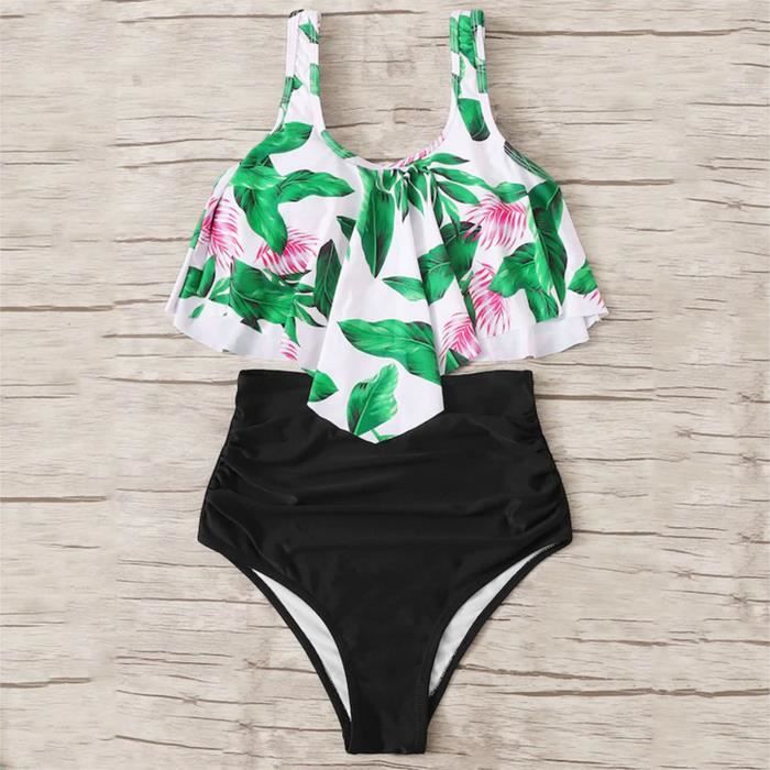 Maillot De Bain 3 Pièces Fille - Bikini Réglable Avec Jupe Imprimé Fleur, Surf Et Plage