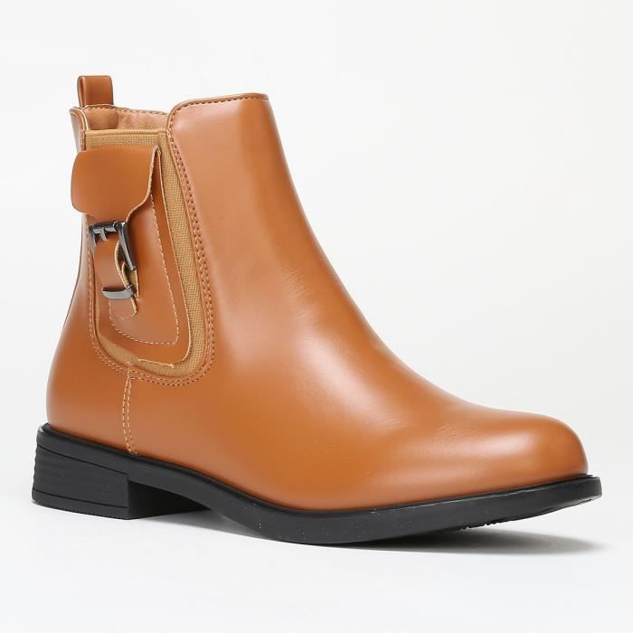 Bottines élastiquée à boucles stylisées - Camel
