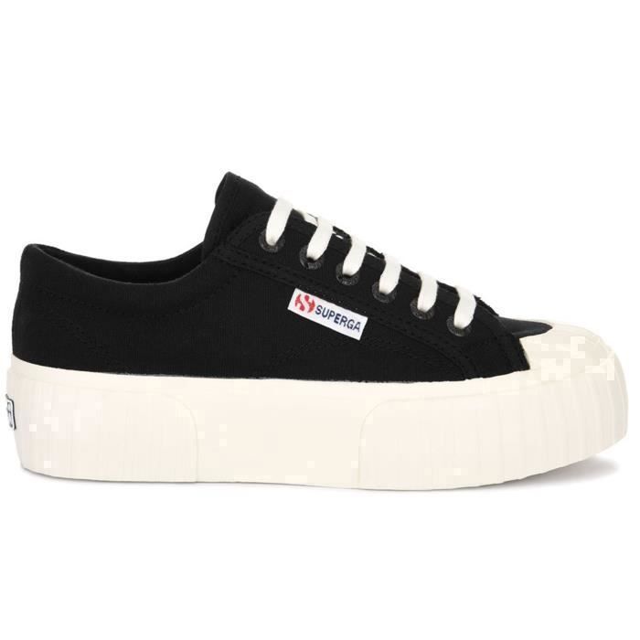 Superga Chaussures - SUPERGA - 2631 Stripe Platform - Noir - Talon Plateau - Lacets