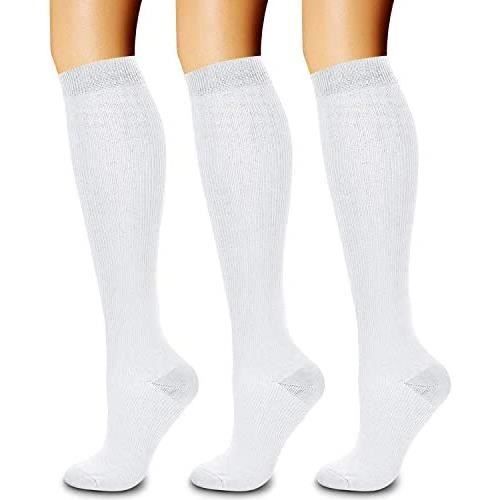 3pcs Chaussettes de compression YSTP Chaussettes de compression sportives pour hommes et femmes Pour les loisirs Le sport Blanc