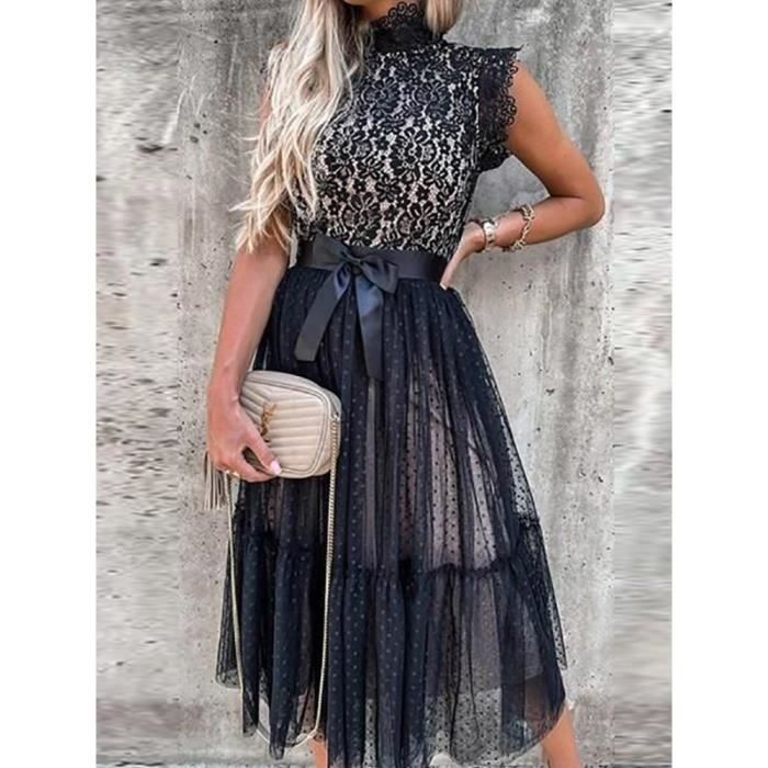 Robe De Soirée Longue Noire Taille EU 40 - Style Décontracté Chic, Noeud