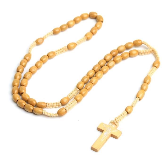 Collier pendentif croix en bois fabrication artisanal fait main en france  catholique chrétienne - Un grand marché