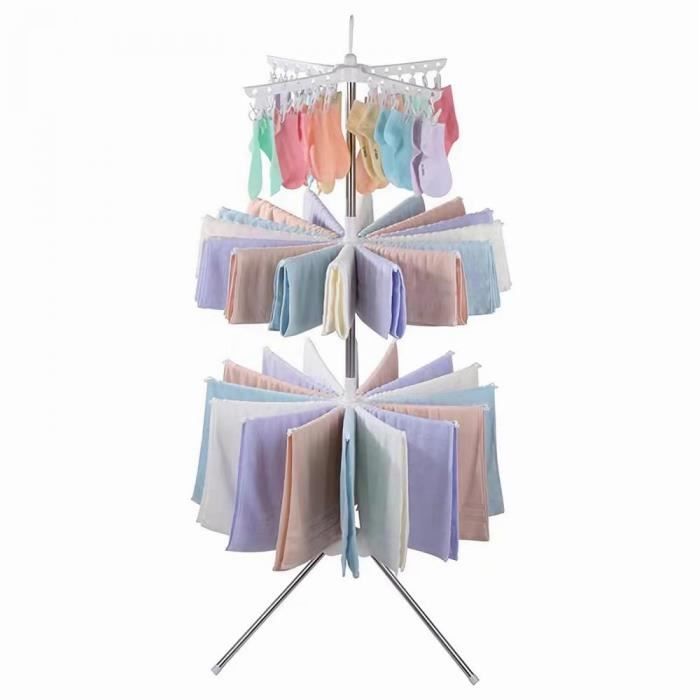 Séchoir à linge tour 3 niveaux 30 M - Etendoir à linge tour 3 étages 30 mètres - 134 x 68 cm