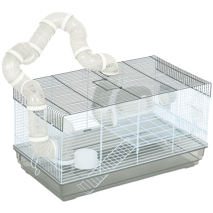 Cage hamster - PawHut - avec tunnel et accessoires inclus - poignée - fil dacier - 58 x 32 x 31 cm - gris