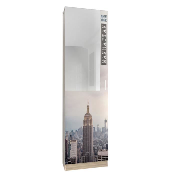 Colonne A Chaussures En Bois Avec Miroir Et Une Porte Motif Empire State 180 X 50 X 20 Cm Achat Vente Meuble A