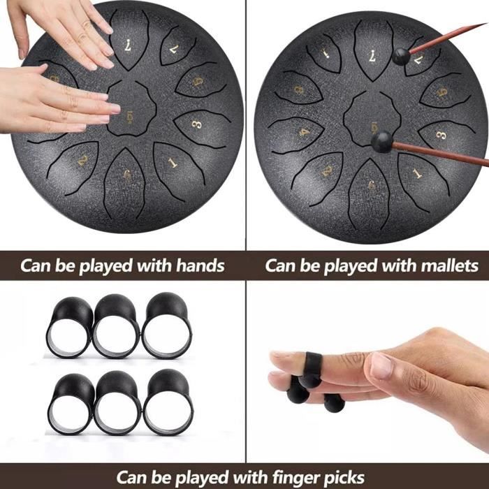 Tambour Langue Acier 6 Pouces - Handpan 11 Notes Do Majeur, Idéal Méditation