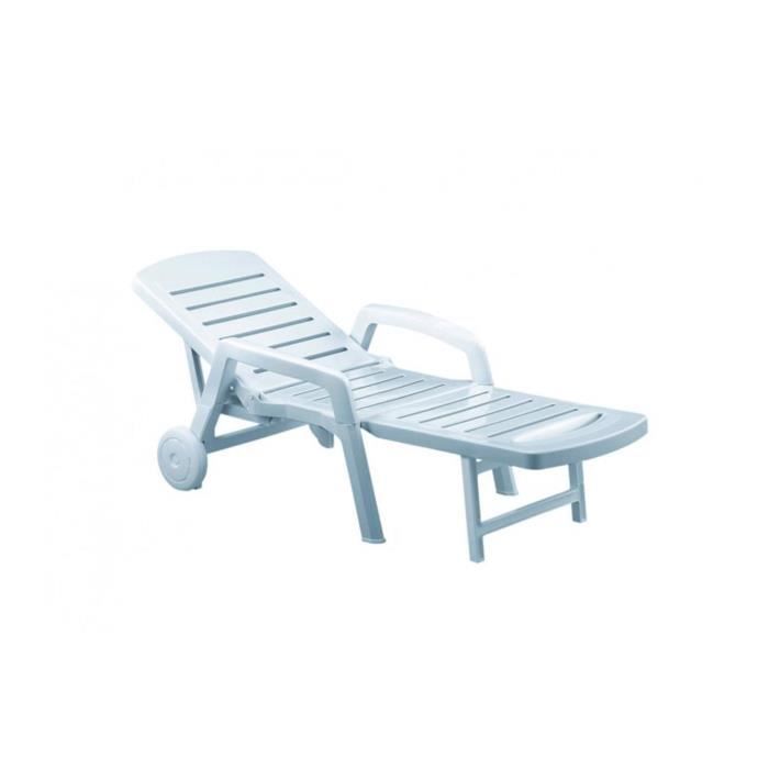 bain de soleil pour jardin  couleur blanc chaise longue inclinable 3 positions empilable à roulettes protection uv resol palamos