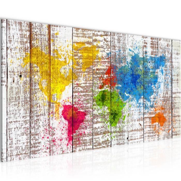 Tableau Mural Carte Du Monde 5 Parties Sur Toile - Impression Couleur Beige/bron - Décoration Salon Abstraite