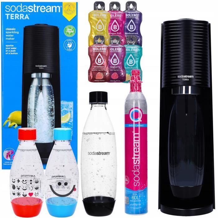 SODASTREAM TERRA BLACK SATURATEUR D'EAU GAZEUSE (3x bouteille, 1x cartouche de CO2, 1x appareil