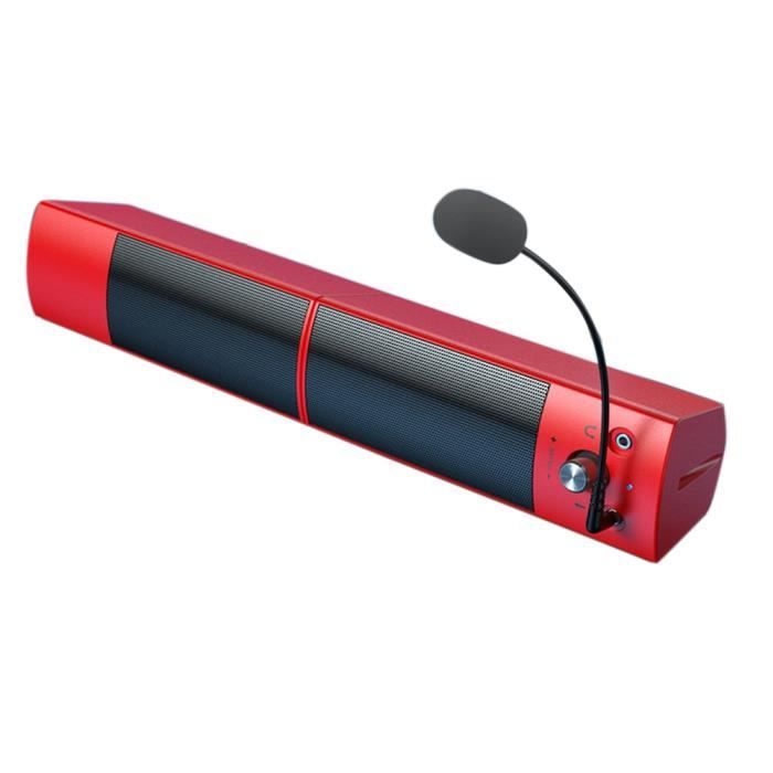 Haut-Parleur Bluetooth Surround Subwoofer pour Ordinateur PC Portable USB Filaire Double Lecteur de Musique avec Microphone-Rouge