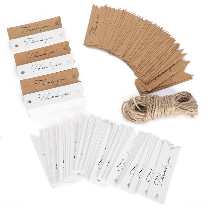 Pack 200 étiquettes Cadeaux En Papier Kraft Blanc 4,5x9,5 Cm - Avec 40 M De Ficelle Jute - Pour Mariage, Baptême, Prix, Vêtements DIY - 2