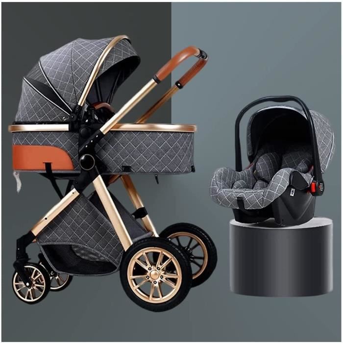 Poussette 3-en-1 Magic ZC - Siège Réversible, Nacelle, Cadre Alu Pliable - Cuir PU, Roues EVA, Frein Au Pied - Modèle B518 Noir - 6