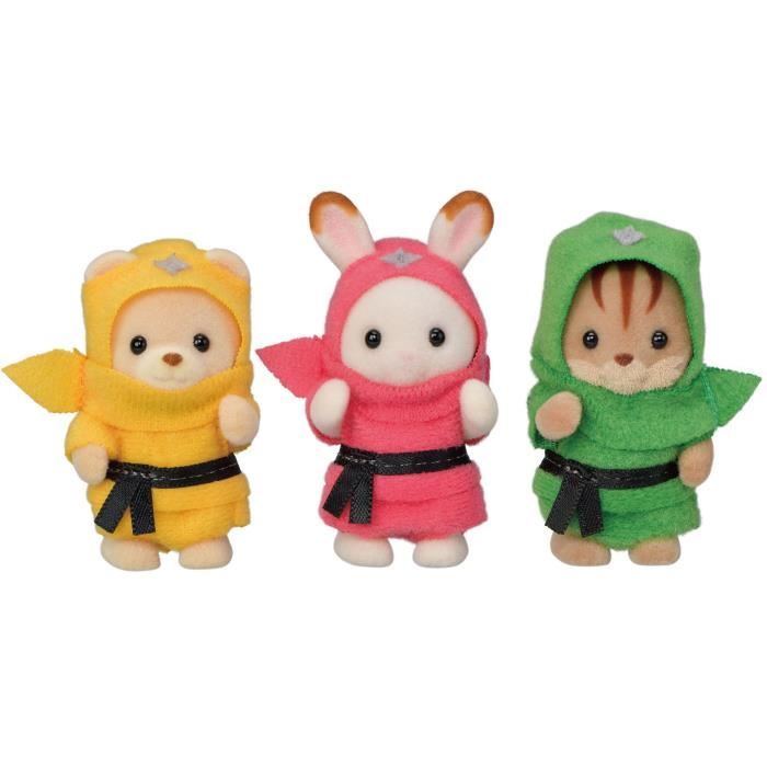figurines - sylvanian families - le trio des bébés en costumes ninja - mixte - 3 ans et plus
