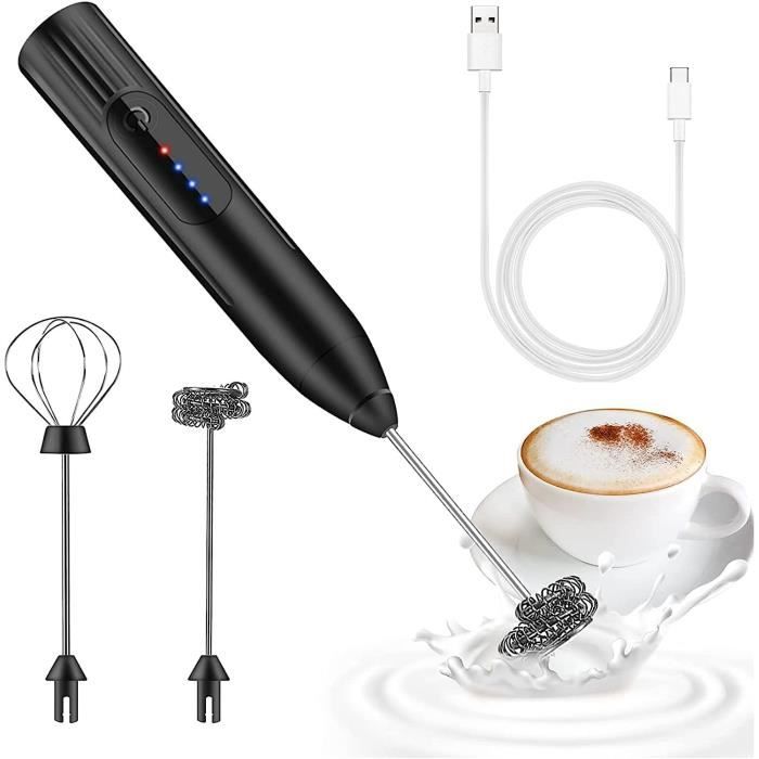Mousseur à lait électrique avec double fouet, mousseur à lait rechargeable  USB, mousseur à lait portatif 2 en 1 à piles pour café, latte, cappuccino,  w