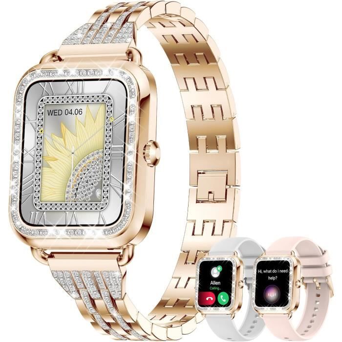 Montre Connectée Femme étanche - Écran 1.32", Diamants, Tracker Sport/sommeil, Compatible Android/iOS