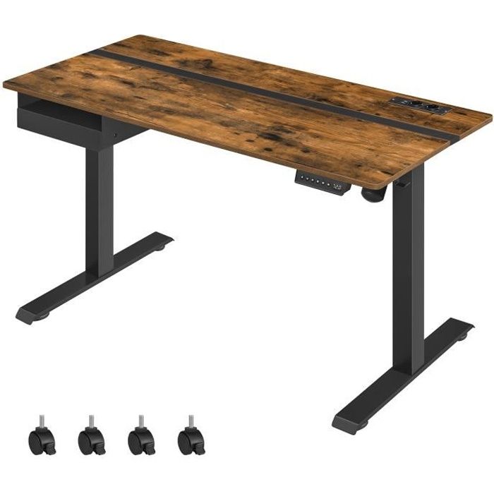 VASAGLE Bureau Électrique Réglable en Hauteur Bureau Assis-Debout Surface 60 x 140 cm Réglable en Continu Fonction Mémoire de 4