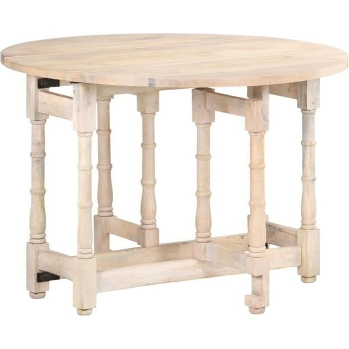 table de salle à manger rond 110x76 cm bois de manguier massif - vingvo - campagne - 4 places