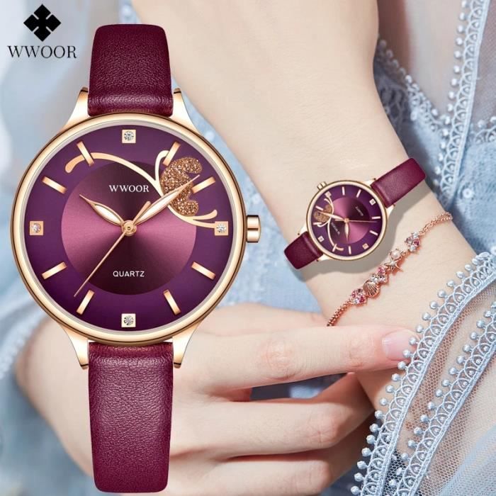 Montre Femme WWOOR Mode Femmes Montres Or Rose Montre Bracelet Quartz D affaires Diamant Cadeau