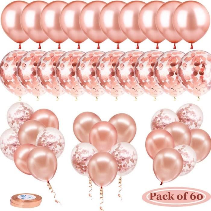 Ballon Rose Gold, Ballon Anniversaire，60 Pièces Contient 30 Ballons en Or  Rose et 30 Ballons de confettis et 2 Bandes - Cdiscount Maison