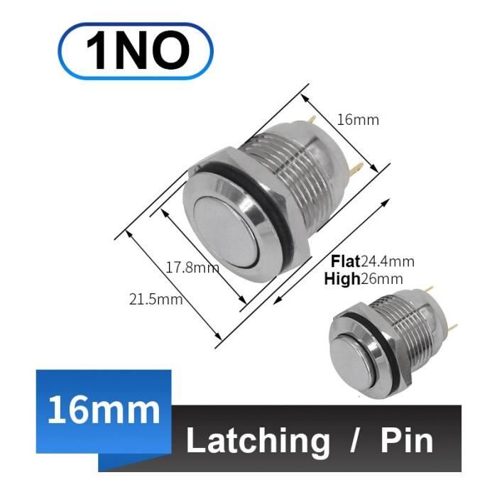 16mm Latching pin-High Round -Bouton poussoir métallique étanche, 8-10 ...
