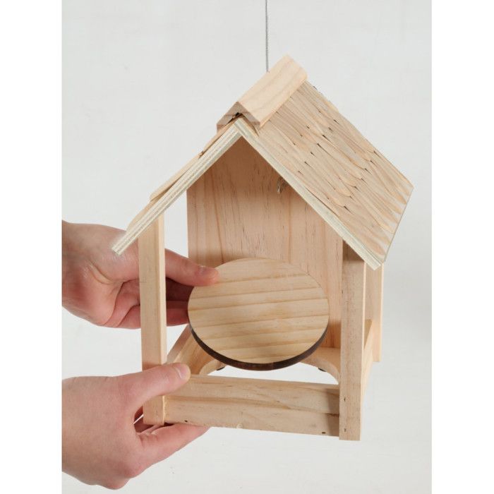 Mangeoire pour oiseaux - ZOLUX - Cup Grizzli 3 en 1 - Toit bois - Cordon acier plastifié - Fond amovible