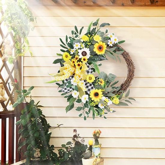 FFIY 20 pouces printemps porte couronne florale couronne de fleurs  artificielles pour été porte d'entrée mur fenêtre chambre décor extérieur -  - 