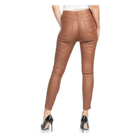 Jean femme slim fit enduit Simili cuir Skinny Taille haute DENIM LIFE Marron Marron Cdiscount Pret a Porter