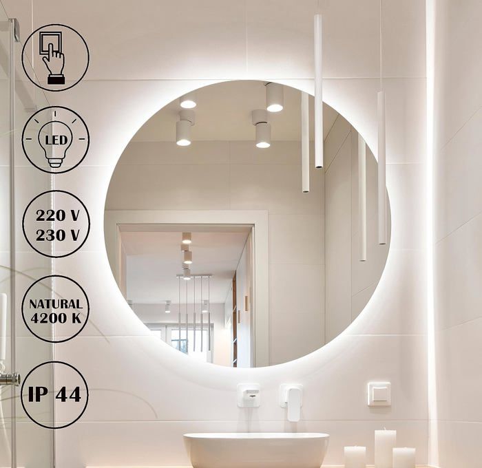 Miroir Salle de Bain Rond 60x60 LED et Cadre Noir Miroir Salle de Bain Rond 60x60 LED et Cadre Noir