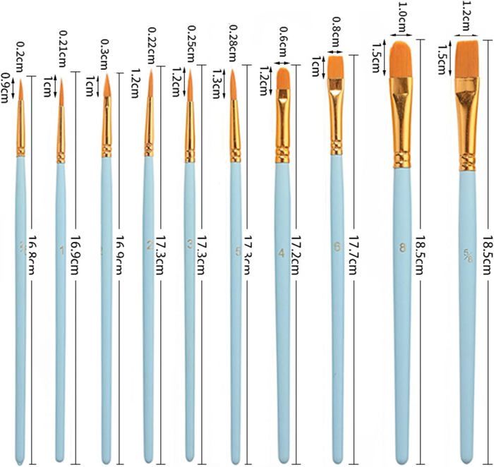 Iwontalersy 10 Pièces Pinceaux Peinture,Pinceaux Peinture Acrylique,Nylon Pinceau Artiste Plume Lisse,pour Artistes,Adultes Et Enfants,Bleu