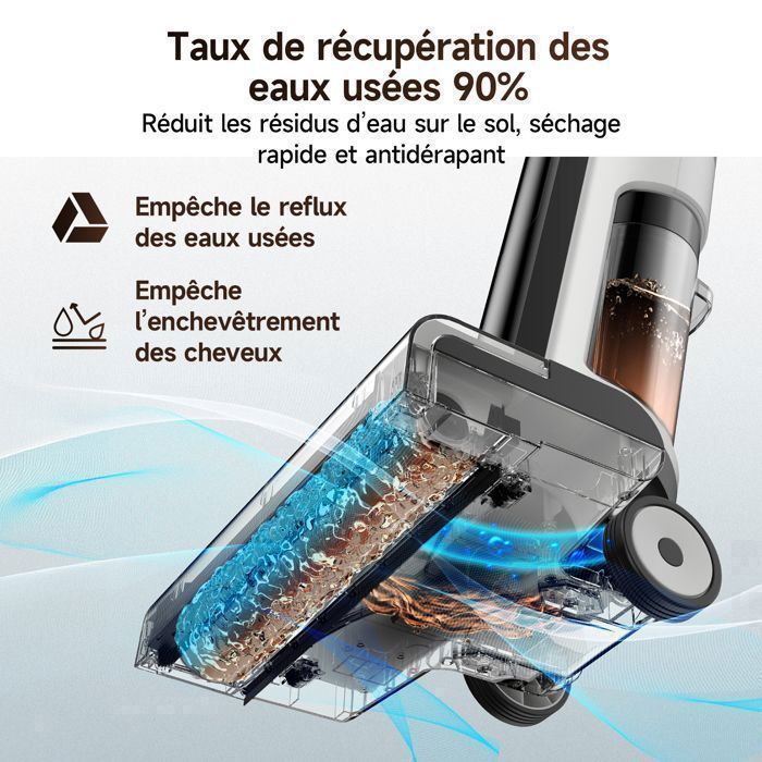 Aspirateur Balai Laveur Sans Fil 3-en-1 W12 - Nettoyage Sec/Humide, Auto-Nettoyage - Léger