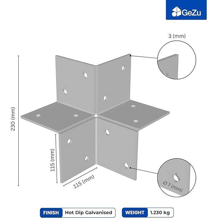 GeZu Impex Connecteur d’Angle Pergola 121 x 121 Galvanisé à Chaud ...