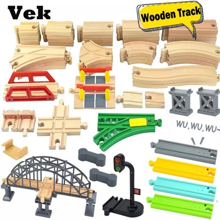 Lot De 20 Accessoires De Chemin De Fer En Bois – Compatibles Rails Bois, Pour Circuits De Train Miniatures