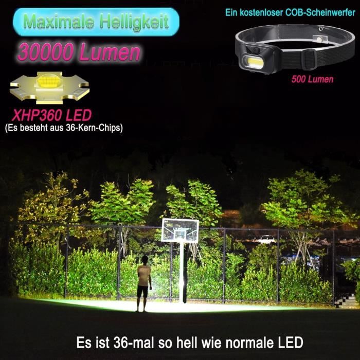 Lampe torche led ultra puissante 30000 lumens lampe torche rechargeable, X  360 LED Zoomable,IPX67 Étanche, Pour le camping, la[63] - Cdiscount  Bricolage