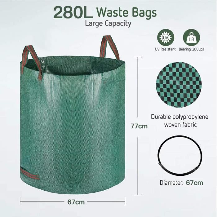 Lot de 3 sac jardin 272L Sacs de déchets jardin résistants Sac à déchets de Jardin Sac déchet en