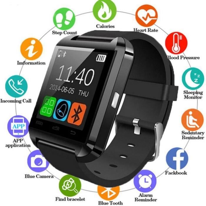Montre connectee 2020 nouveau elegant U8 Bluetooth montre intelligente pour iPhone IOS Android montres usure horloge Type Black Cdiscount Telephonie