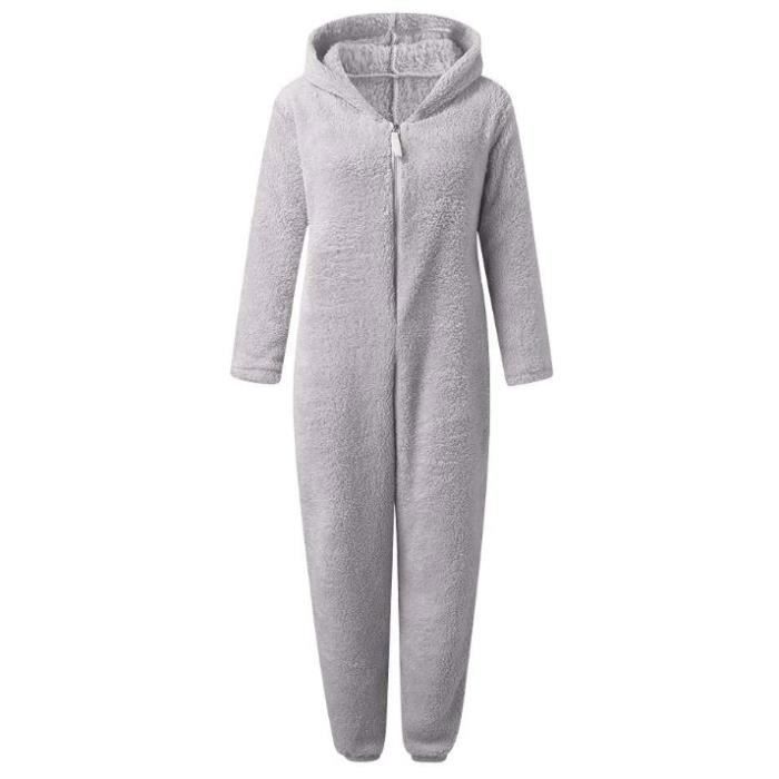 Grenouillère Polaire Adulte Homme - Combinaison Chaud Capuche - Pyjama Une Pièce Hiver - Confortable Loungewear - Coloris Uni
