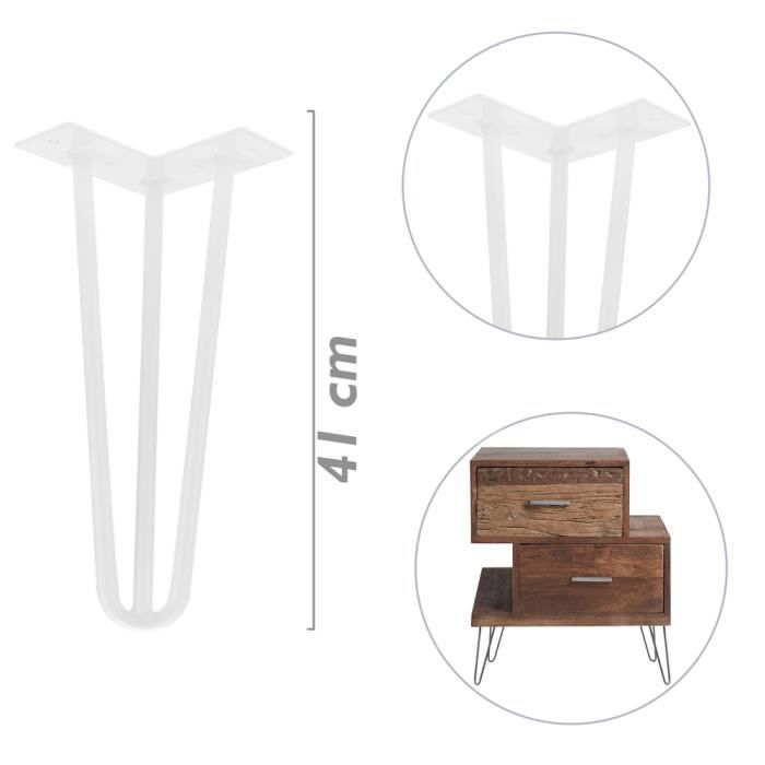 Pieds de table pour meubles et bureau en acier 3 tiges 41 cm blanc