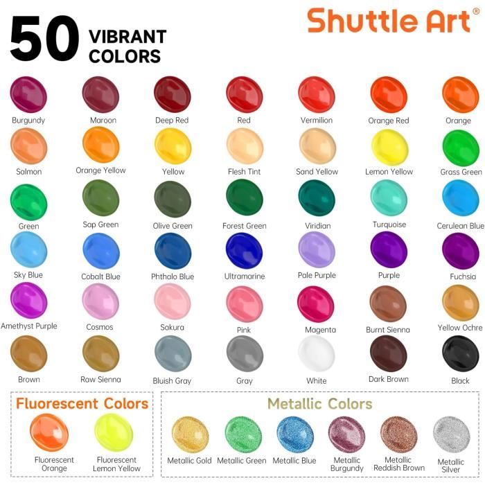 Shuttle Art 53 Pièces Peinture Au Doigt Lavable – 14 Couleurs (60ml) Avec Pinceaux, Éponges Et Palette, Kit Enfant Non Toxique