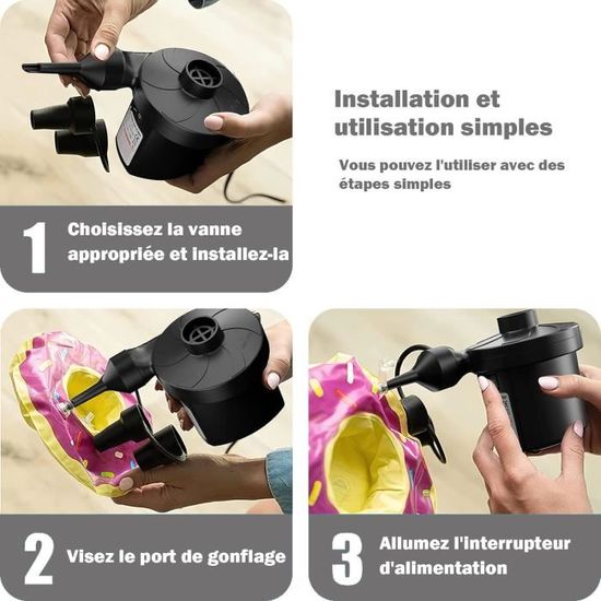 Pompe à Air Électrique Gonfleur Dégonfleur Pompe électrique avec 3 Buses pour pour Matelas Gonflable, Matelas Camping, Sofa - Sport