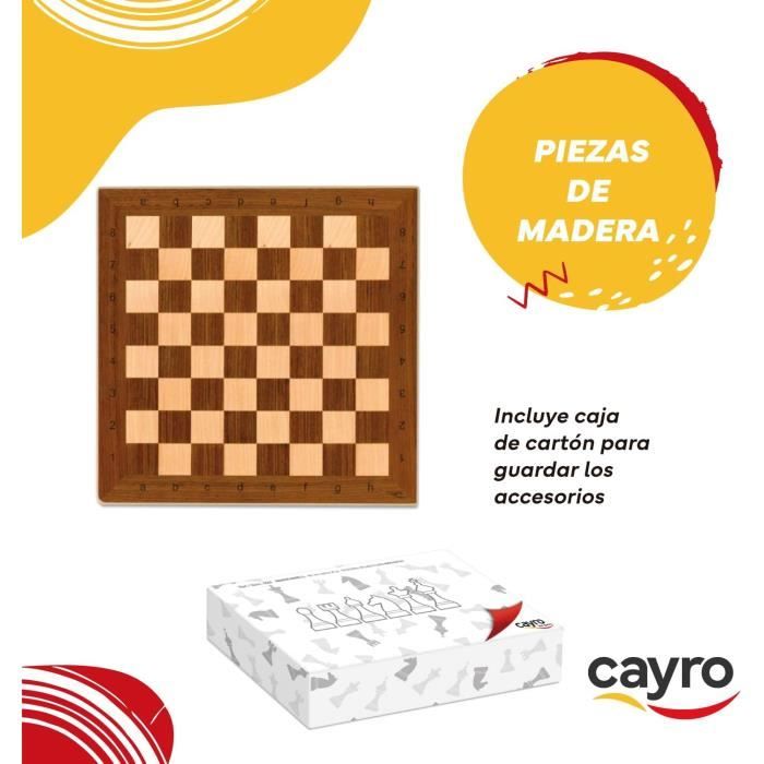 Cayro - Jeu D'Échecs - avec Pièces Et Sac De Rangement - Jeu D'Échecs Pièces en Bois Sculptées À La Main - Planche Pliante