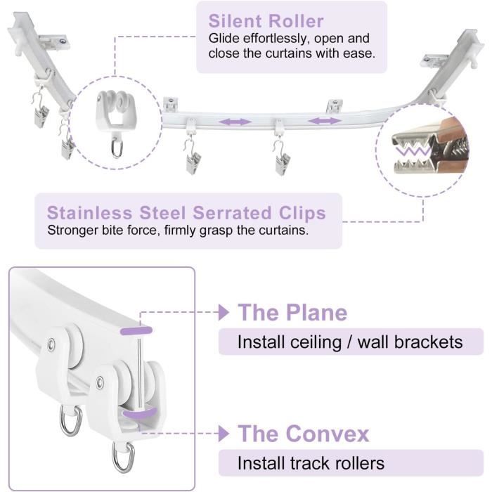 Tringle à rideau pliable pour baies vitrées, rail de rideau pliable Tringle à rideau pliable pour baies vitrées, rail de rideau pliable