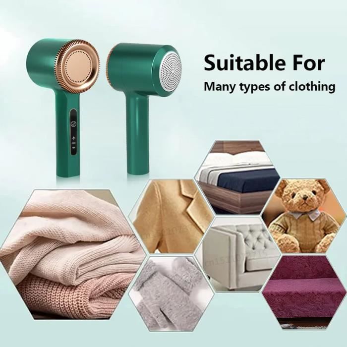 Rasoir à Peluches électrique Portable - 6 Lames, 3 Vitesses, écran LED, Contenant 120 Ml - Pour Vêtements, Canapés, Tissus