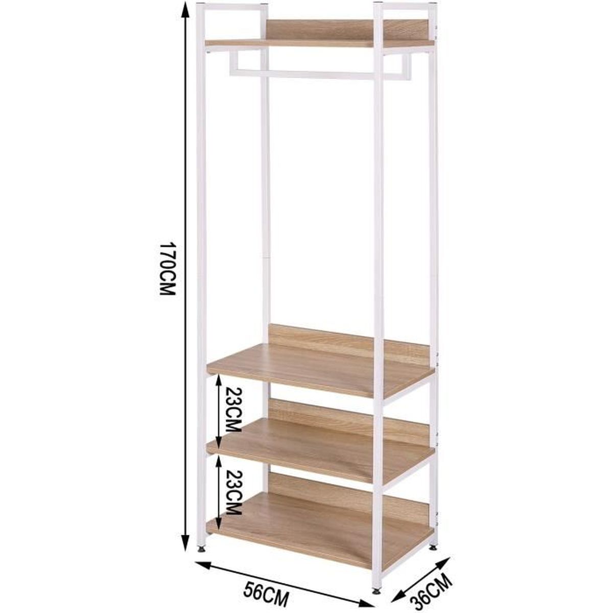 Penderie Ouverte pour Salon Noir SR0130hei Chambre Rouille WOLTU Porte-Manteau Meuble pour Vêtements avec un Tringle et 4 Étagères de Rangement en Bois et Acier