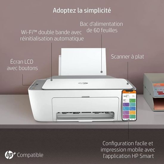 HP DeskJet 2720e Imprimante tout en un - Jet d'encre couleur 6 mois  dInstant Ink inclus avec HP+ (Photocopie, Scan, Impressi - Cdiscount  Informatique