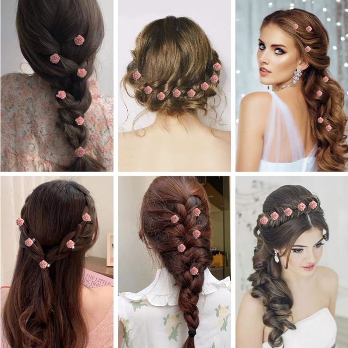 3 Pinces à Cheveux Orchidée - Accessoire Mariage Mehndi Vintage - Rose